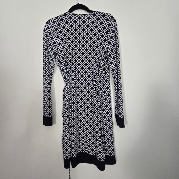 Michael Michael Kors Wrap Dress Womens XS Navy White Geometric Link Office - Picture 3 of 10